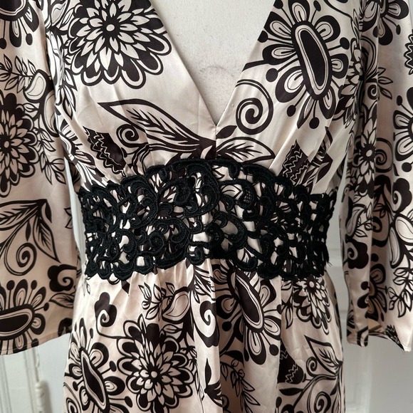 Metrocity Floral Print Women's Babydoll Top Satin Crochet Y2K Fairy Boho Gypsy M - Picture 5 of 15